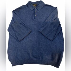Pure Cashmere Blue Polo Sweater XL Long Sleeve Classic Knit